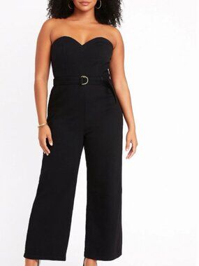 Nasty Gal Premium Sweetheart Bustier Tailored Wide-Leg Jumpsuit Black Size 8 NWT